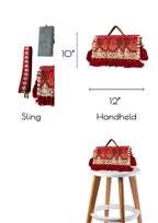 Ruhi - Luxury Handheld in Cream and Maroon - Banjara Bags