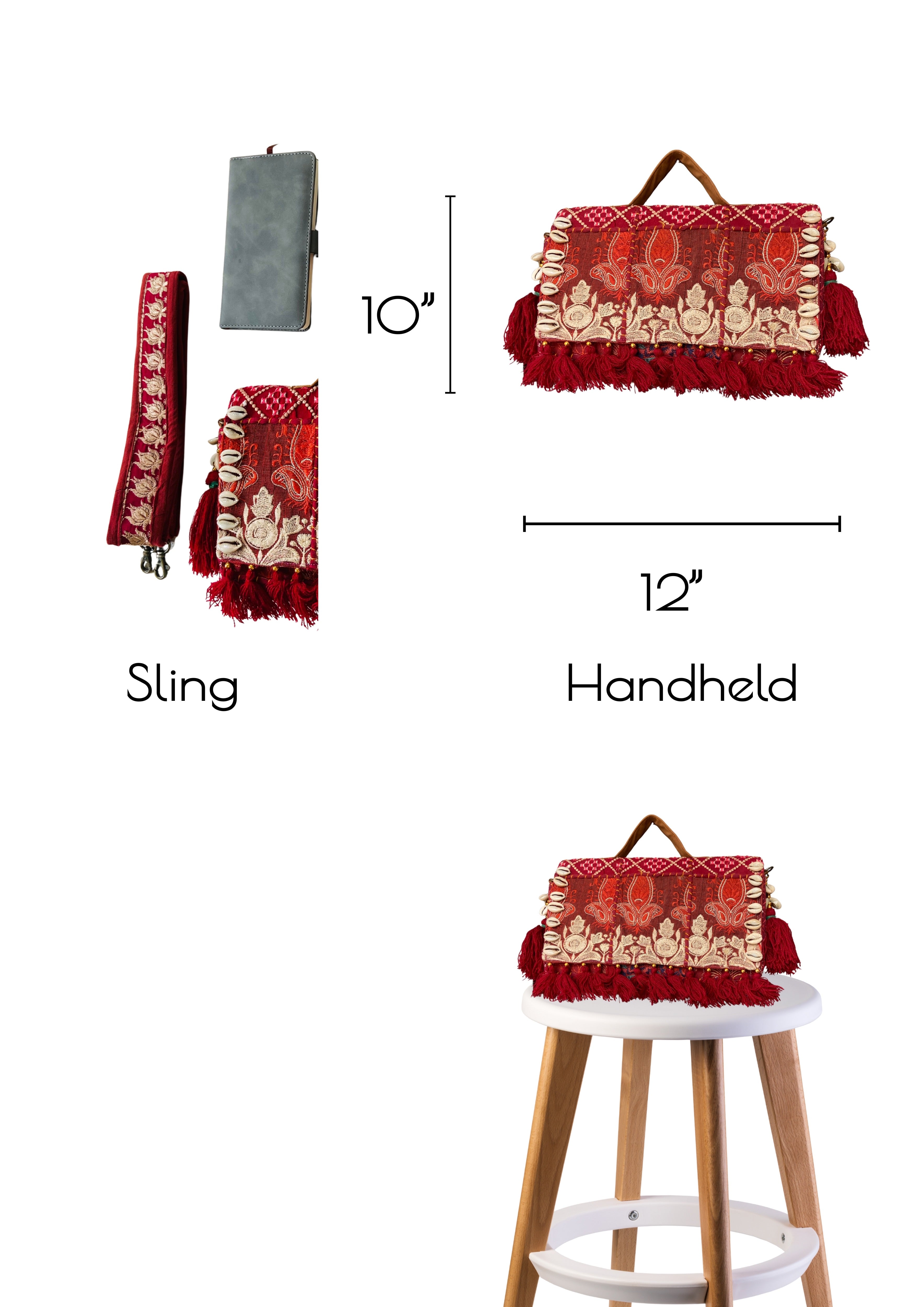 Ruhi - Luxury Handheld in Cream and Maroon - Banjara Bags
