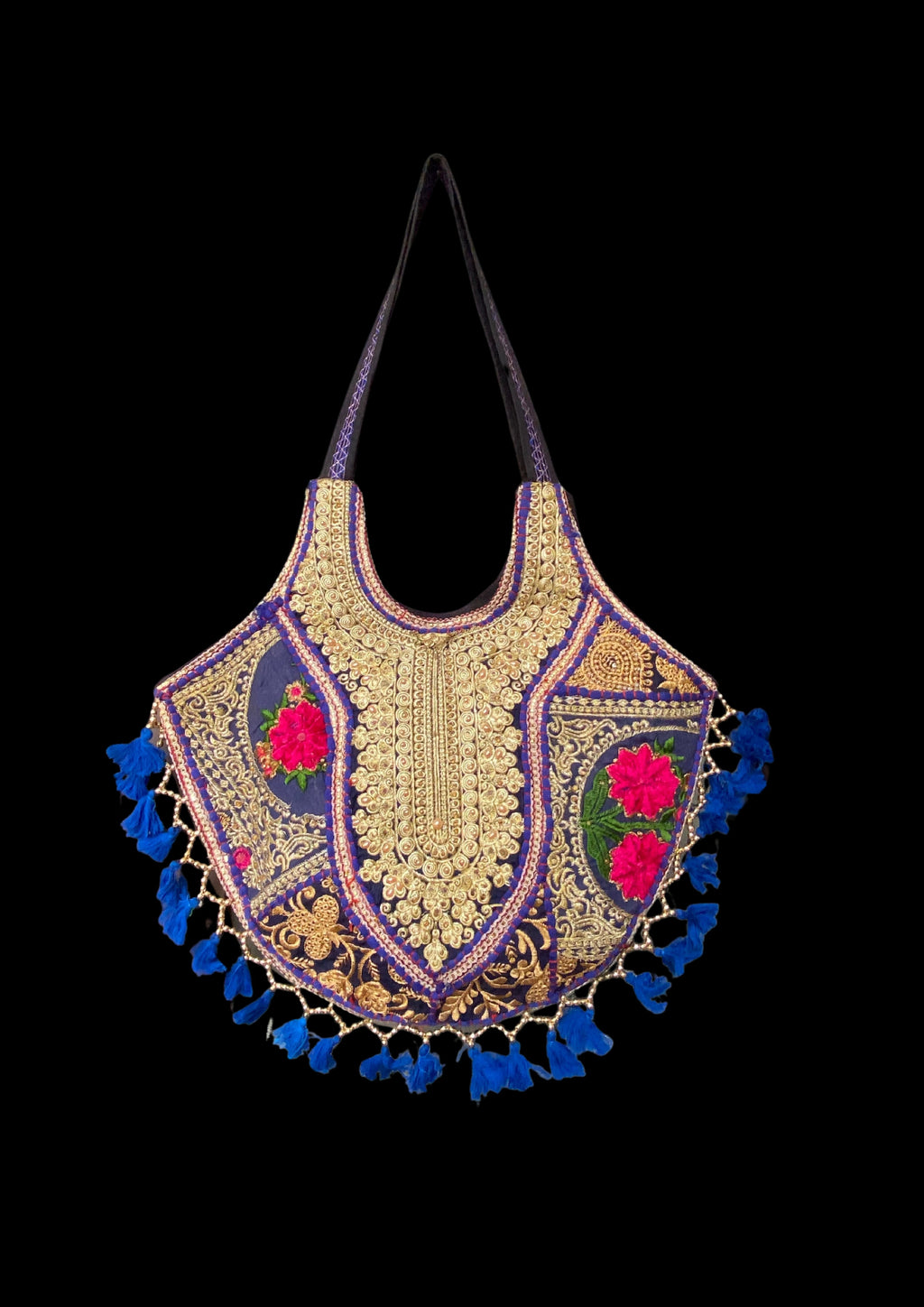 Mithra - Prussian Blue Tassles - Banjara Bags
