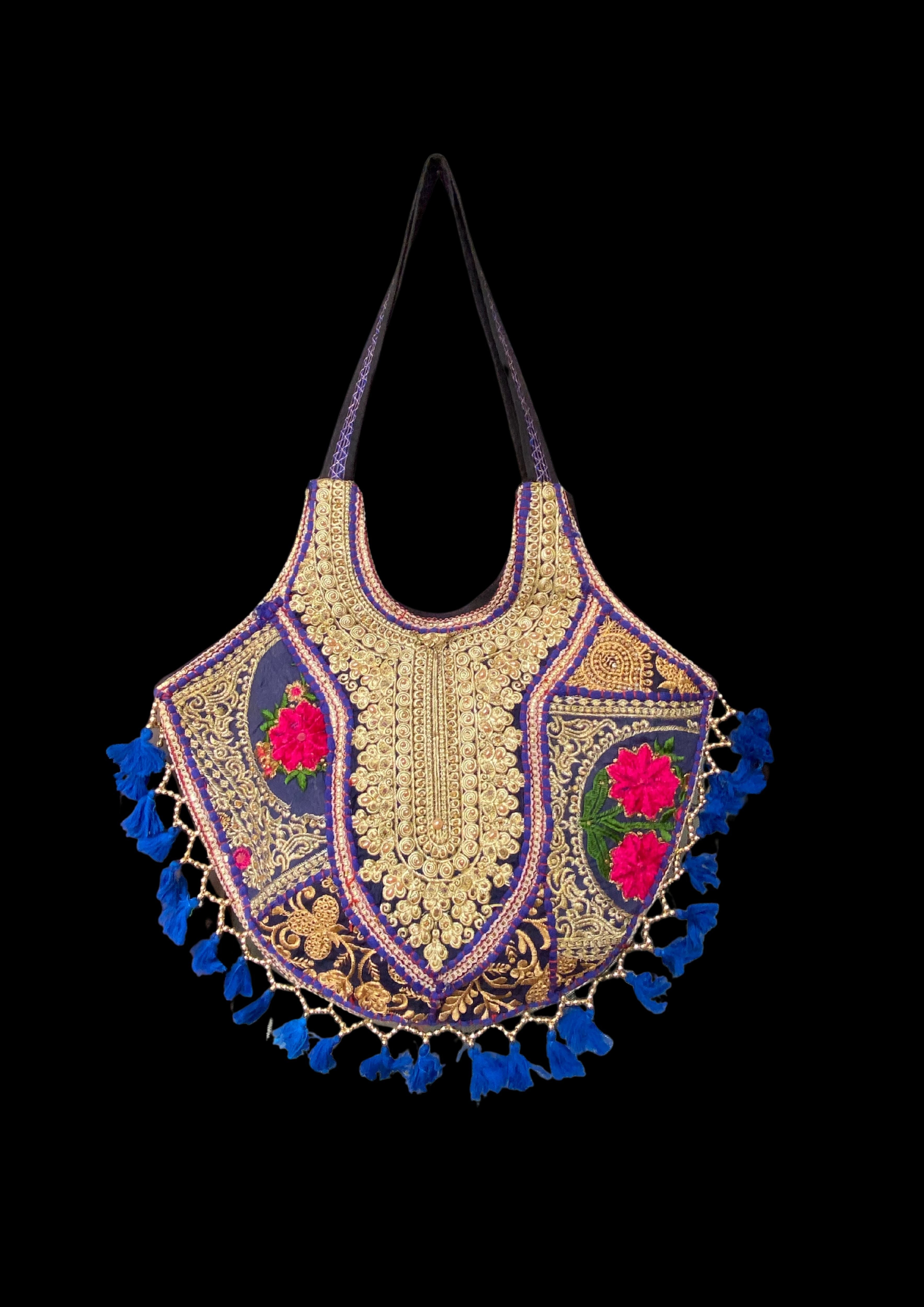 Mithra - Prussian Blue Tassles - Banjara Bags
