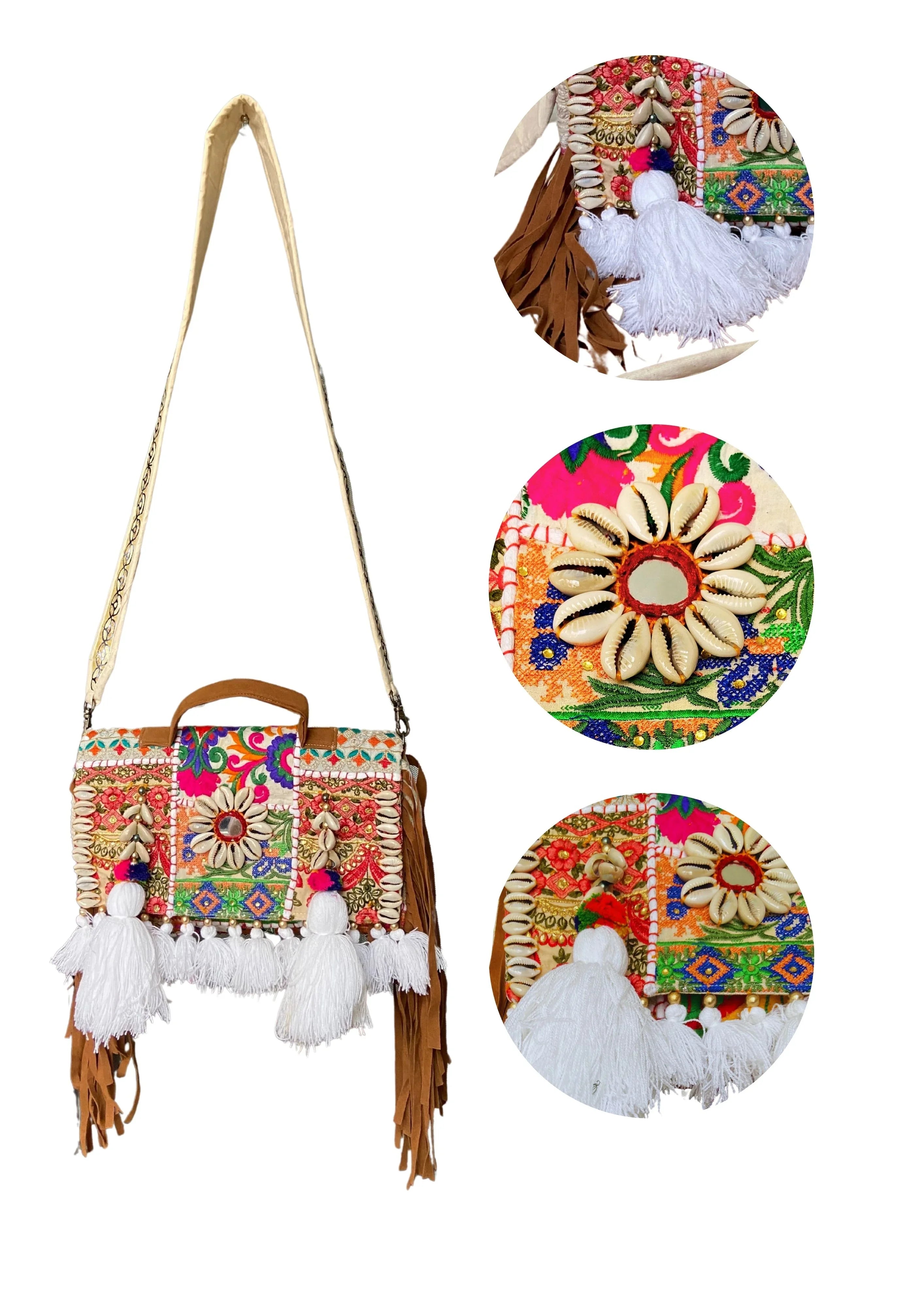Ruhi - Soulful Elegance in Snow White Tassels - Banjara Bags