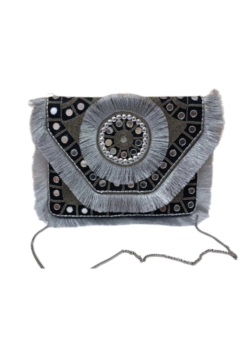 Athira - Silver Grey Mirror - Banjara Bags