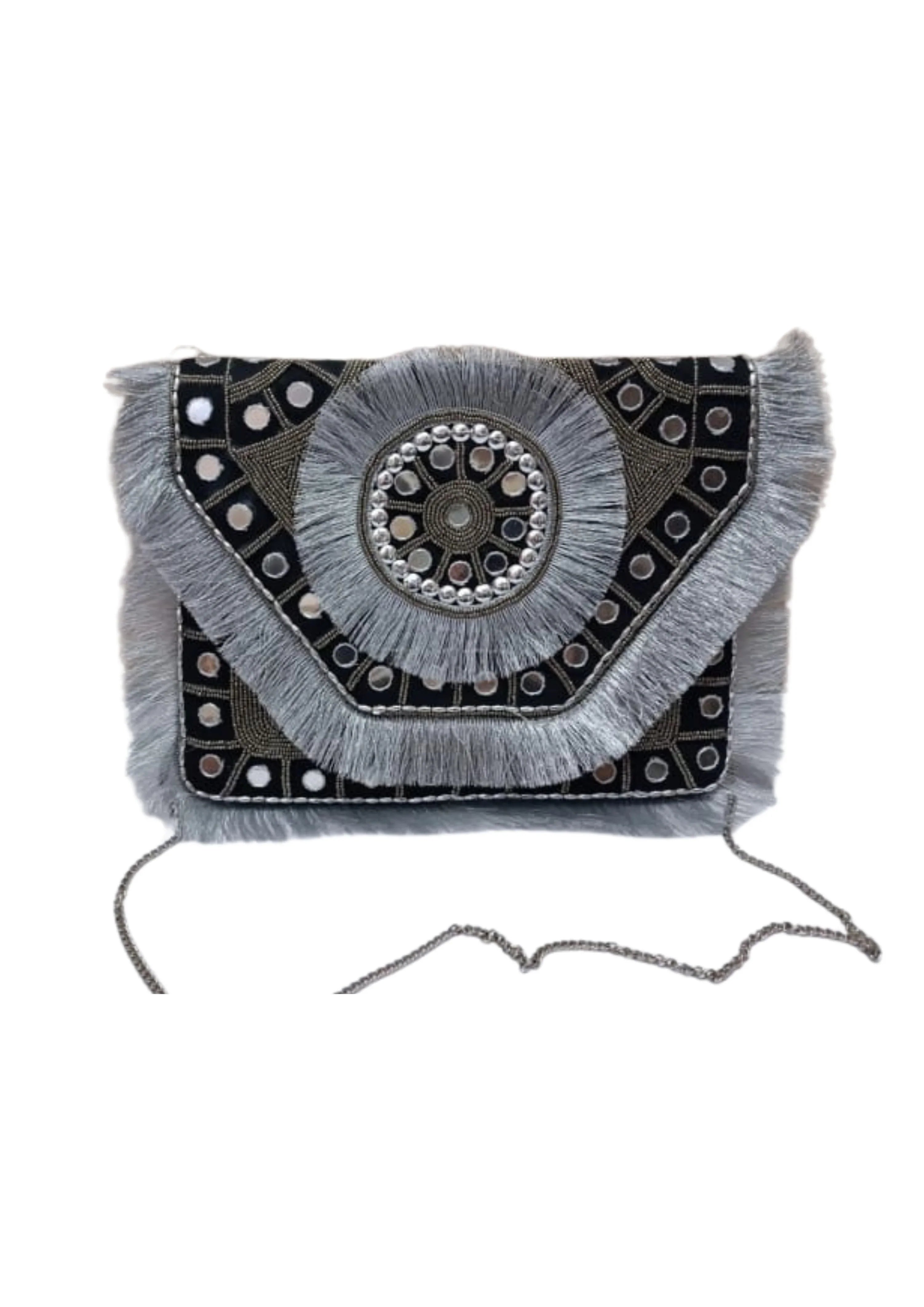 Athira - Silver Grey Mirror - Banjara Bags
