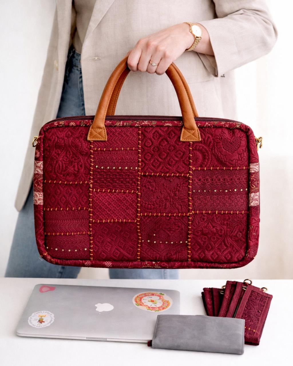 Shree- Maroon  Handcrafted Bajara Laptop Bag  XL 1.5