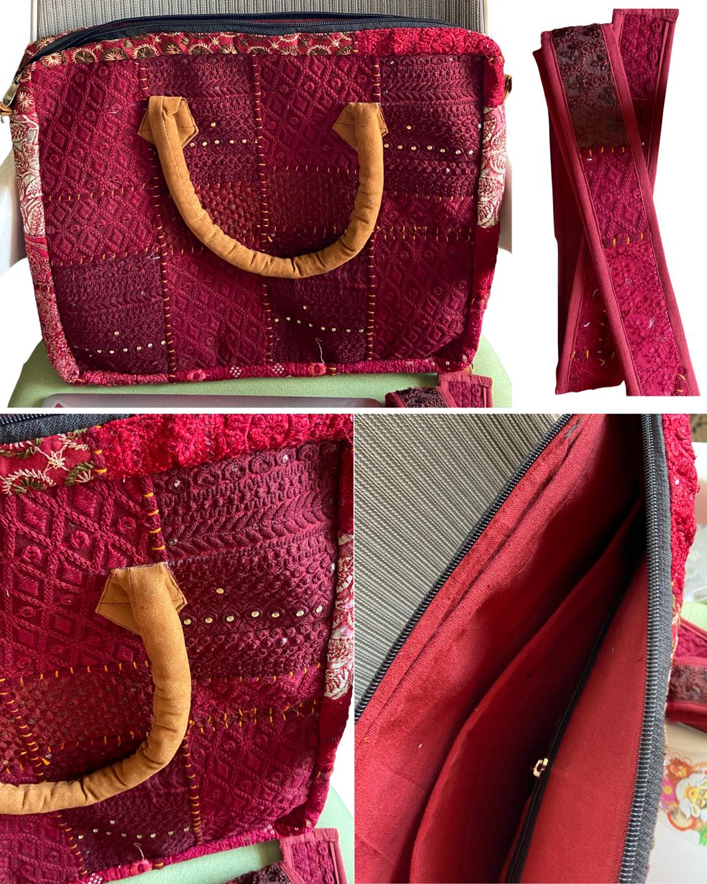 Shree- Maroon  Handcrafted Bajara Laptop Bag  XL 1.5