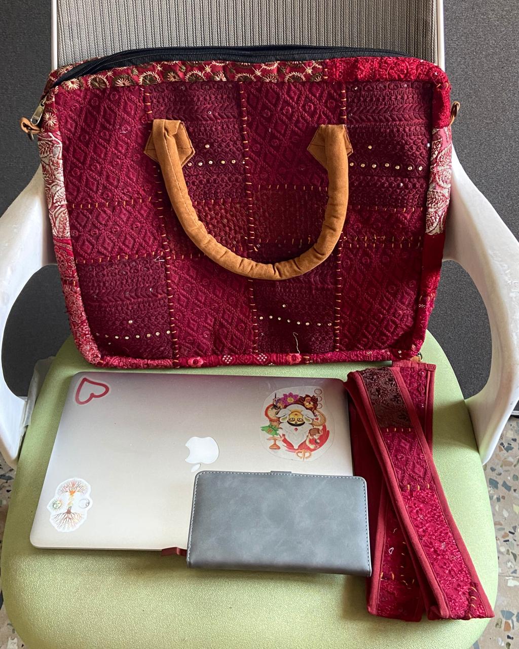 Shree- Maroon  Handcrafted Bajara Laptop Bag  XL 1.5