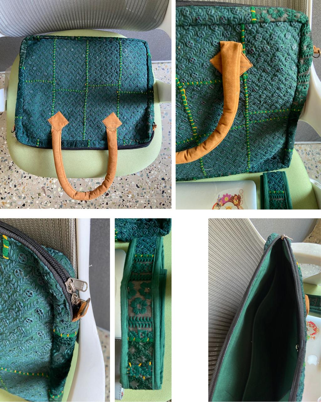 Shree -  Emerald Green Handcrafted Banjara  Laptop Bag XL 1.5