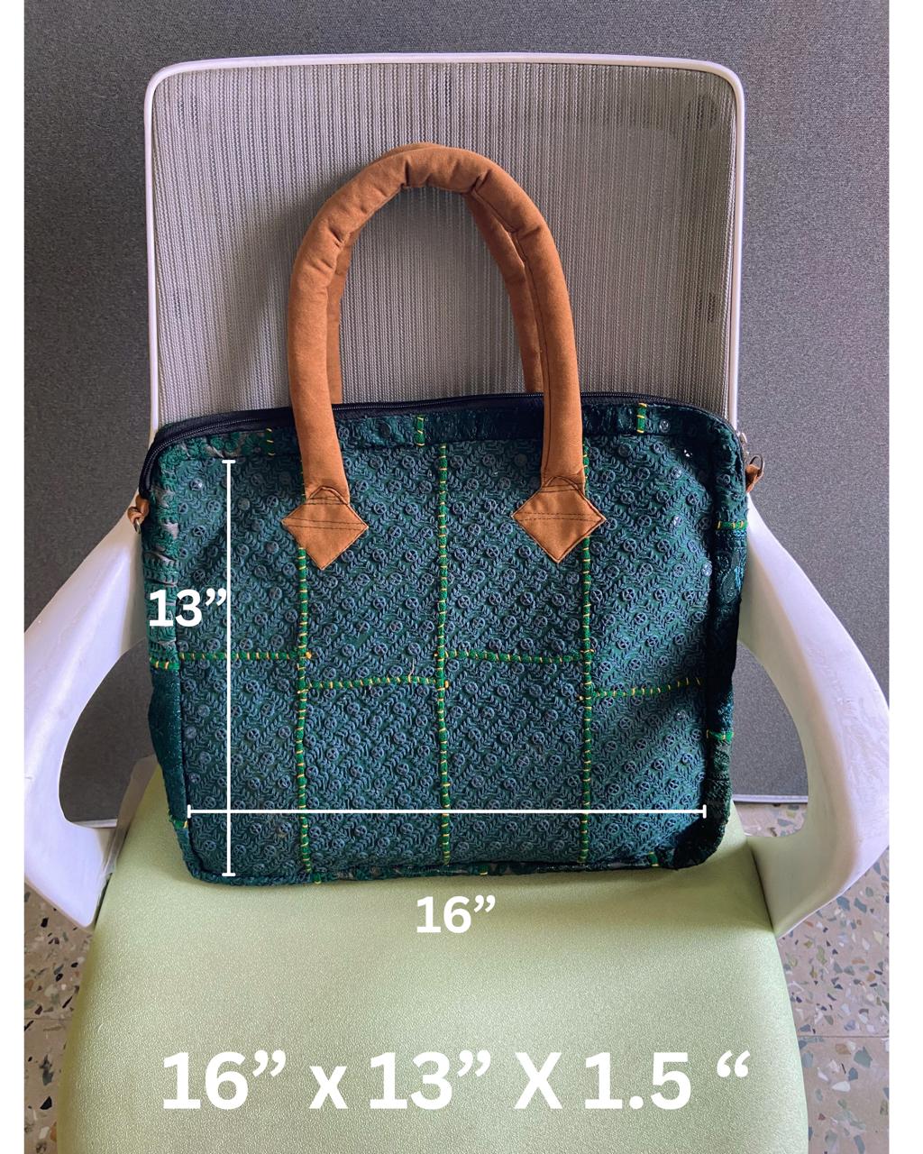 Shree -  Emerald Green Handcrafted Banjara  Laptop Bag XL 1.5